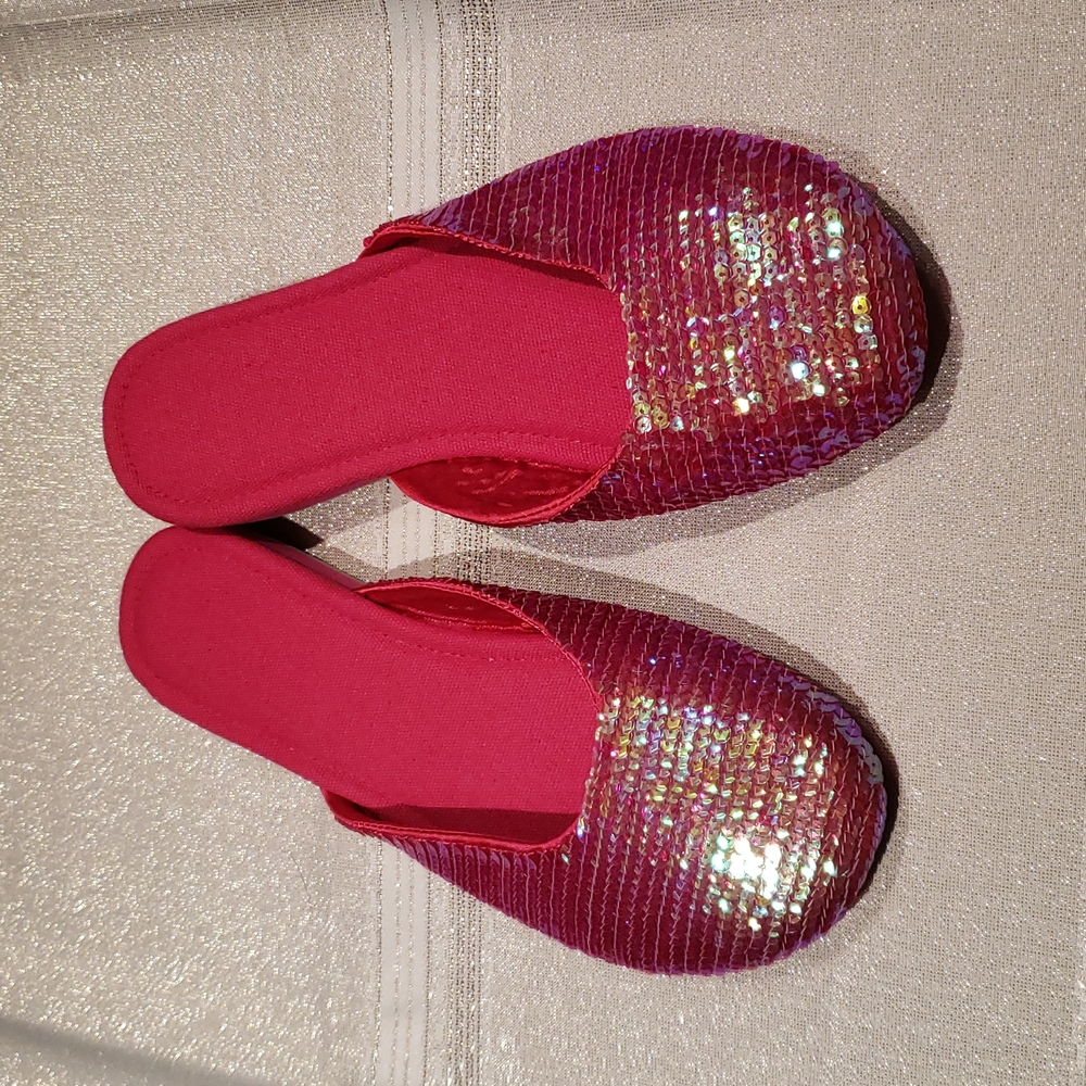 Capelli New York NEW Sequined Mules Slippers Slip-On Women's 6 Magenta Red NWOT - Picture 1 of 7